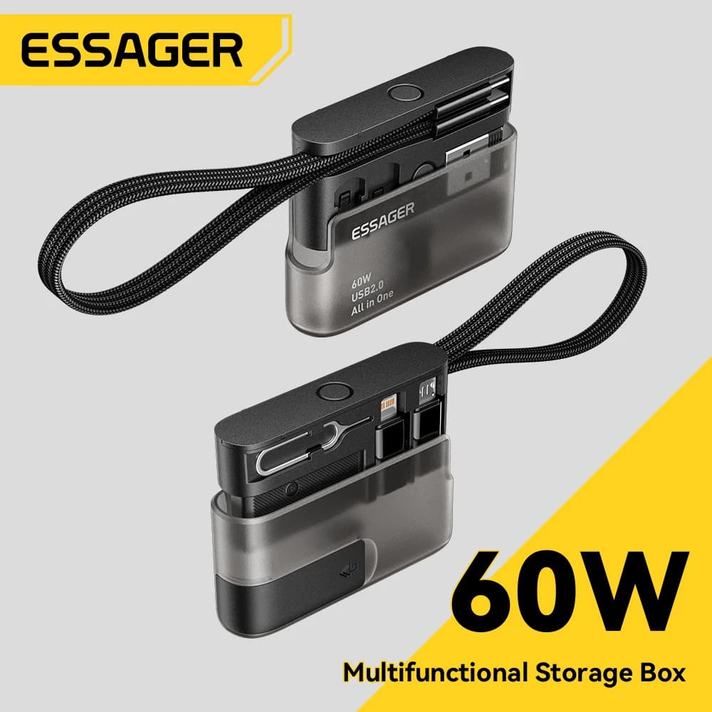 Set Kabel Data USB-C 60W dengan Kotak Simpanan Perjalanan