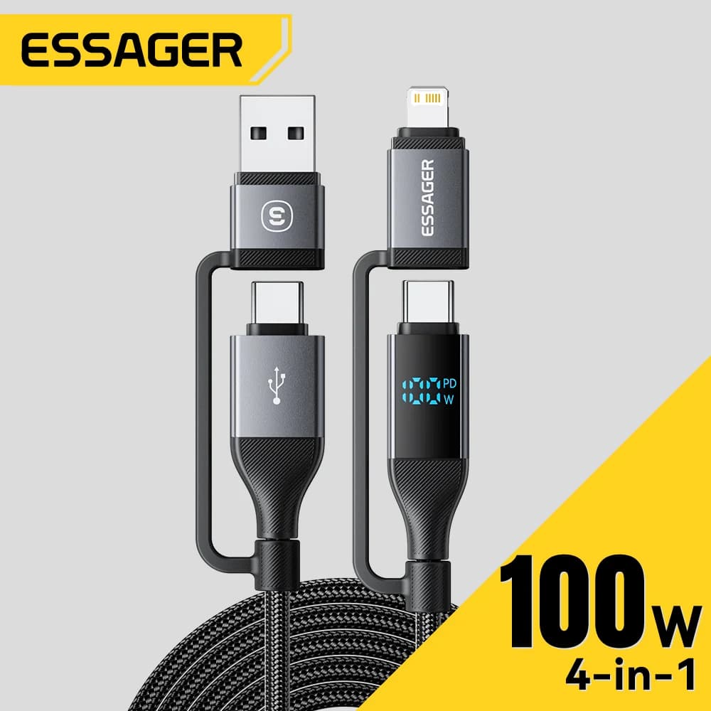 Kabel USB-C Paparan Digital 4-dalam-1, PD 100W