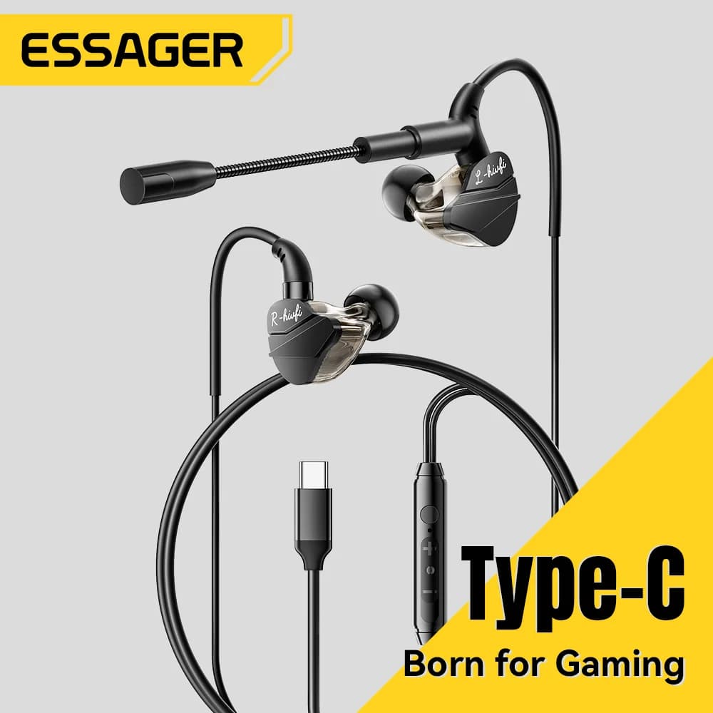 Earphone Gaming Berwayatan dengan Mikrofon USB-C/3.5mm