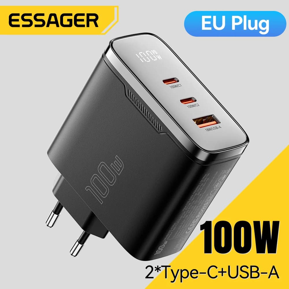 Pengecas USB-C GaN 100W dengan Paparan Digital