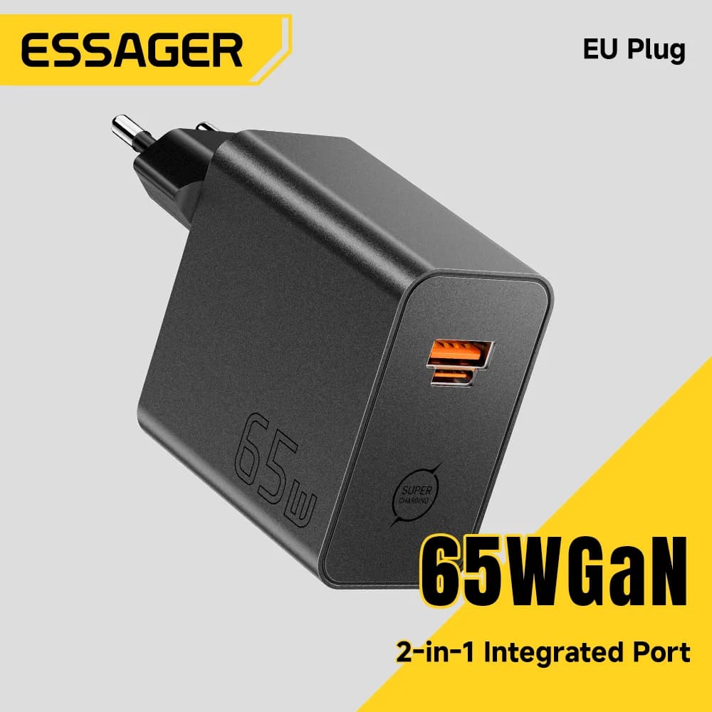 Pengecas Pantas GaN 65W 2-dalam-1 USB Type-C