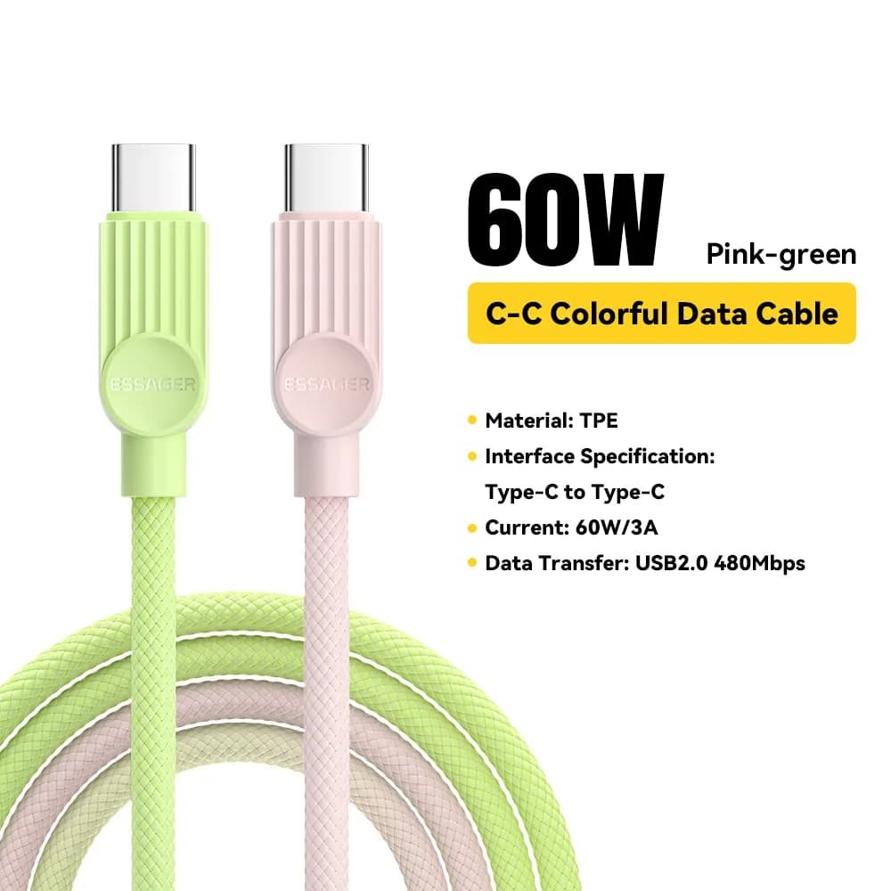 Kabel Pengecas Pantas USB-C ke USB-C Berwarna 60W