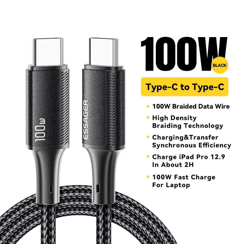 Kabel USB-C ke USB-C Pengecasan Pantas PD 100W