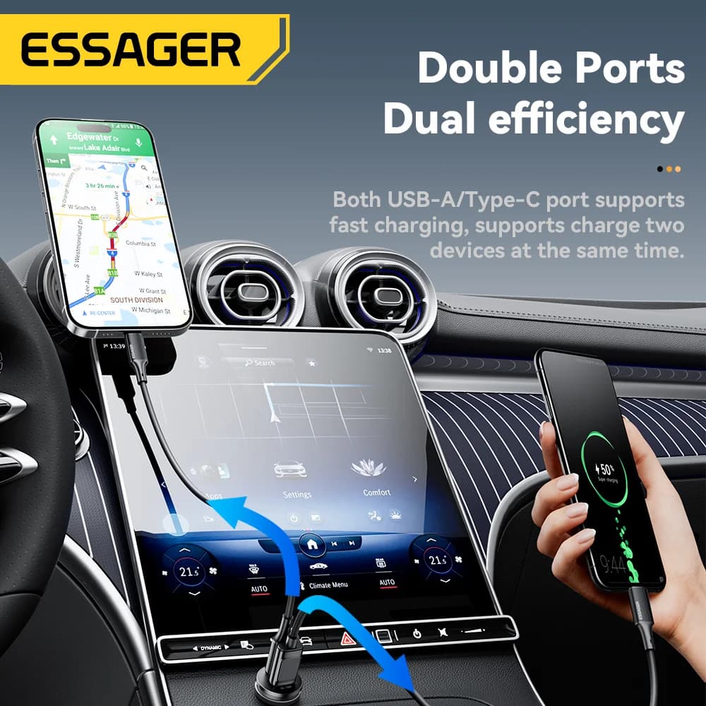 Pengecas Kereta Mini USB-C 45W, QC 3.0
