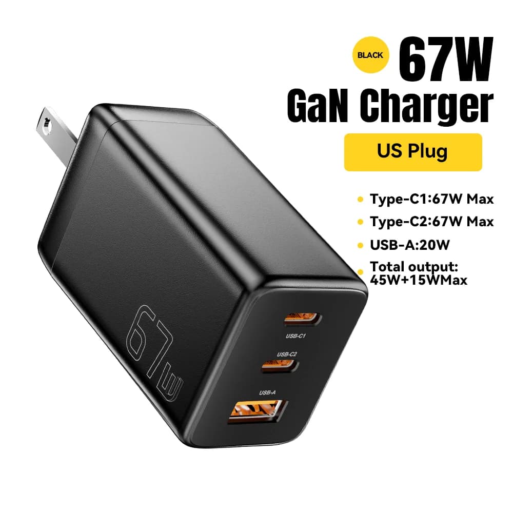 Pengecas Pantas USB Type-C GaN 67W dengan Sokongan PPS