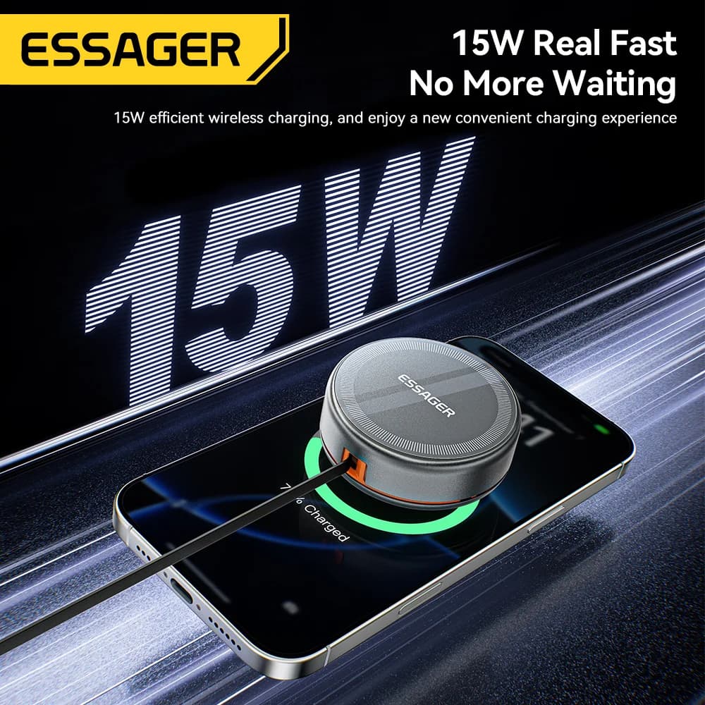 Pengecas Wayarless Magnetik 3-dalam-1 dengan Kabel Boleh Tarik Balik