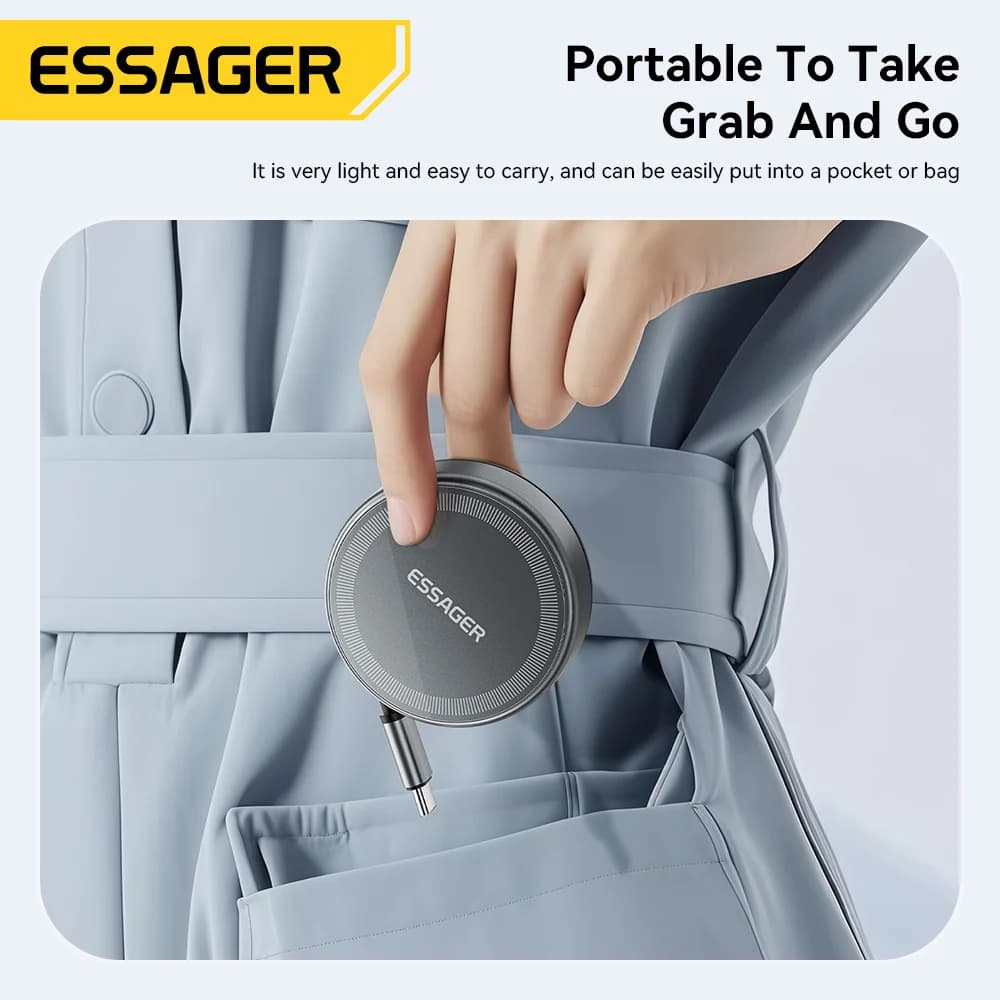 Pengecas Wayarless Magnetik 3-dalam-1 dengan Kabel Boleh Tarik Balik