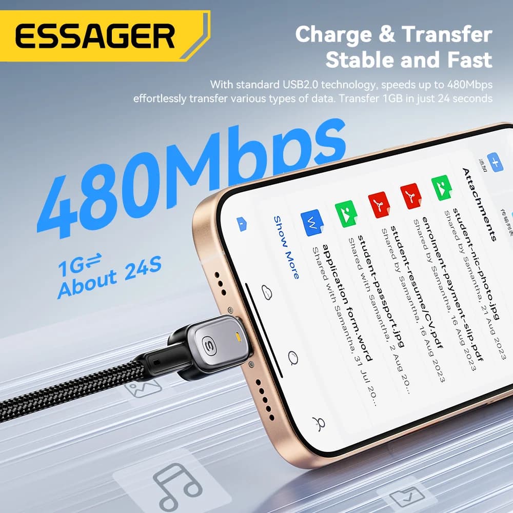 Kabel LED 100W USB-C ke USB-C, Pengecasan Pantas PD 5A