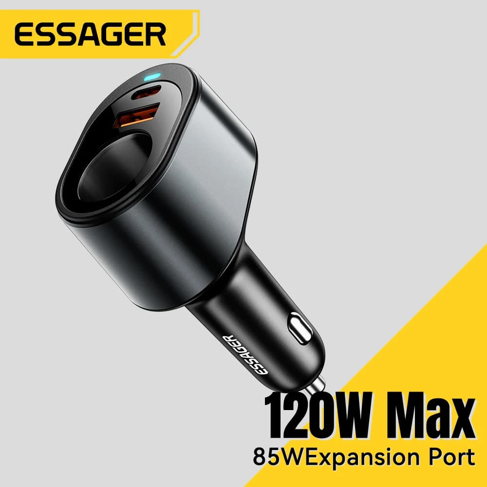 Pengecas Kereta USB-C 120W dengan Port Pemetik Rokok