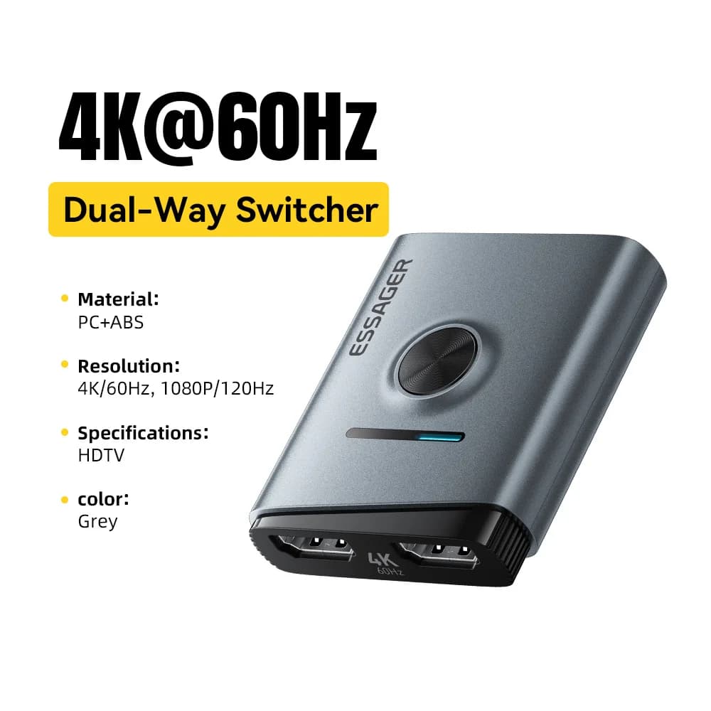 Pengalih HDMI 4K 60Hz Pembahagi 2-dalam-1 Adapter
