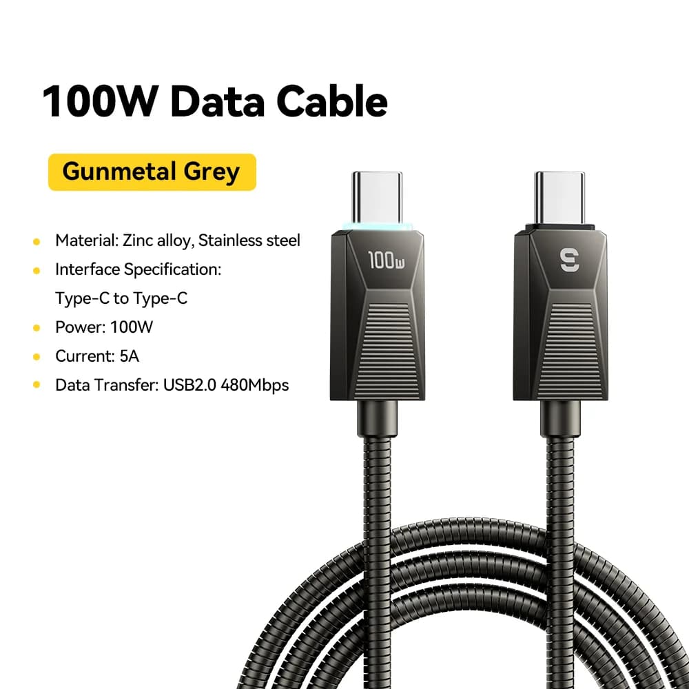 Kabel Pengecasan Pantas USB-C Keluli Tahan Karat 240W