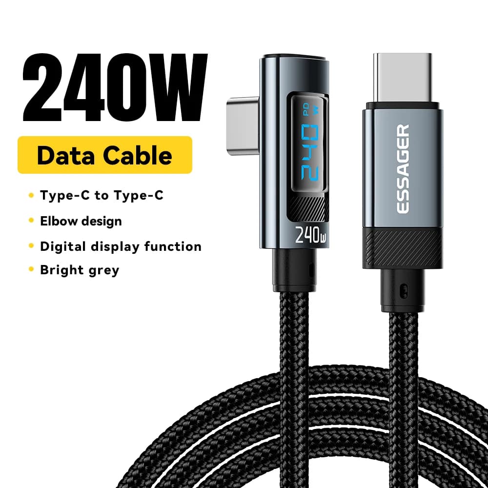 Kabel USB-C ke USB-C Sudut 90-Darjah 240W