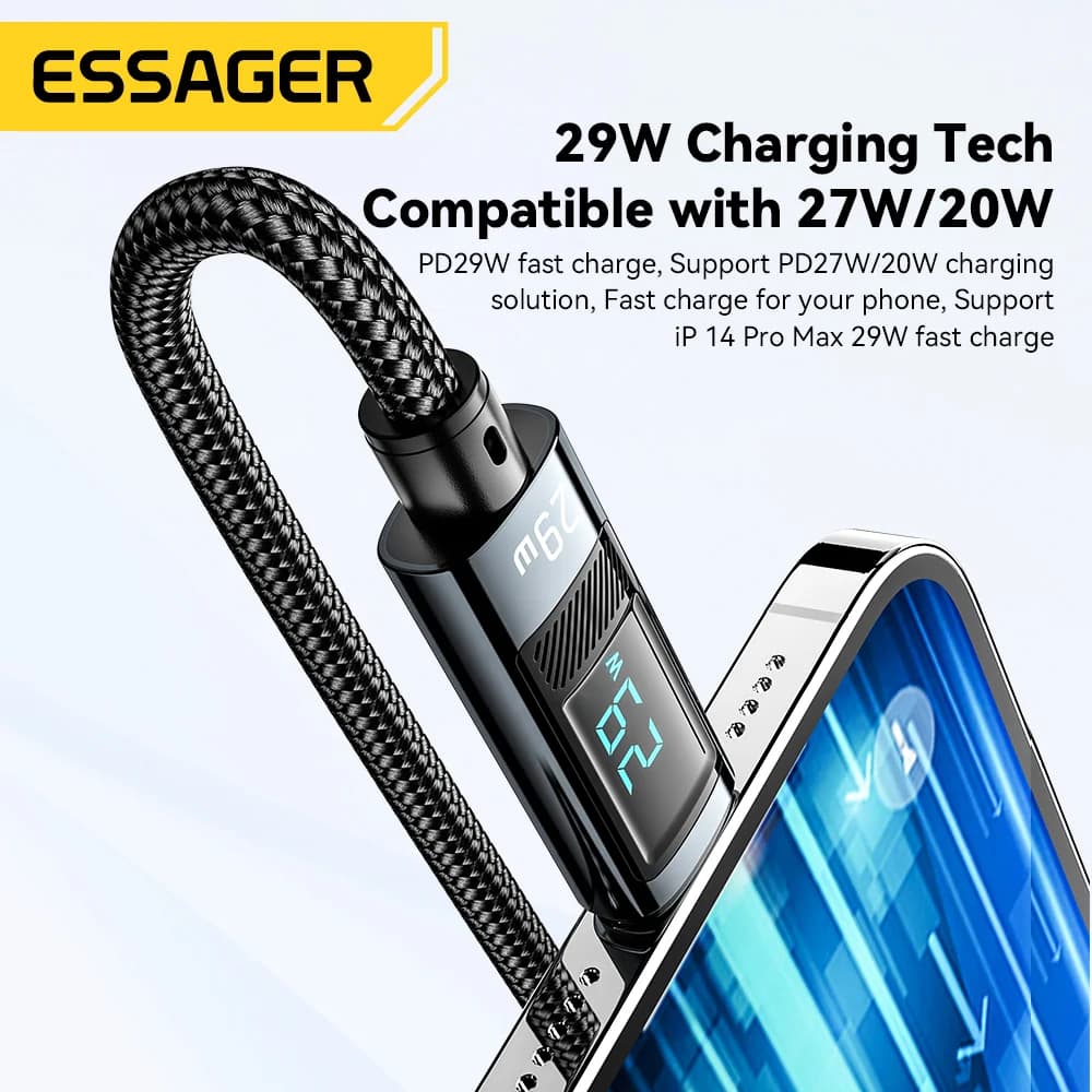 Kabel PD Pengecasan Pantas USB-C ke Lightning dengan Paparan
