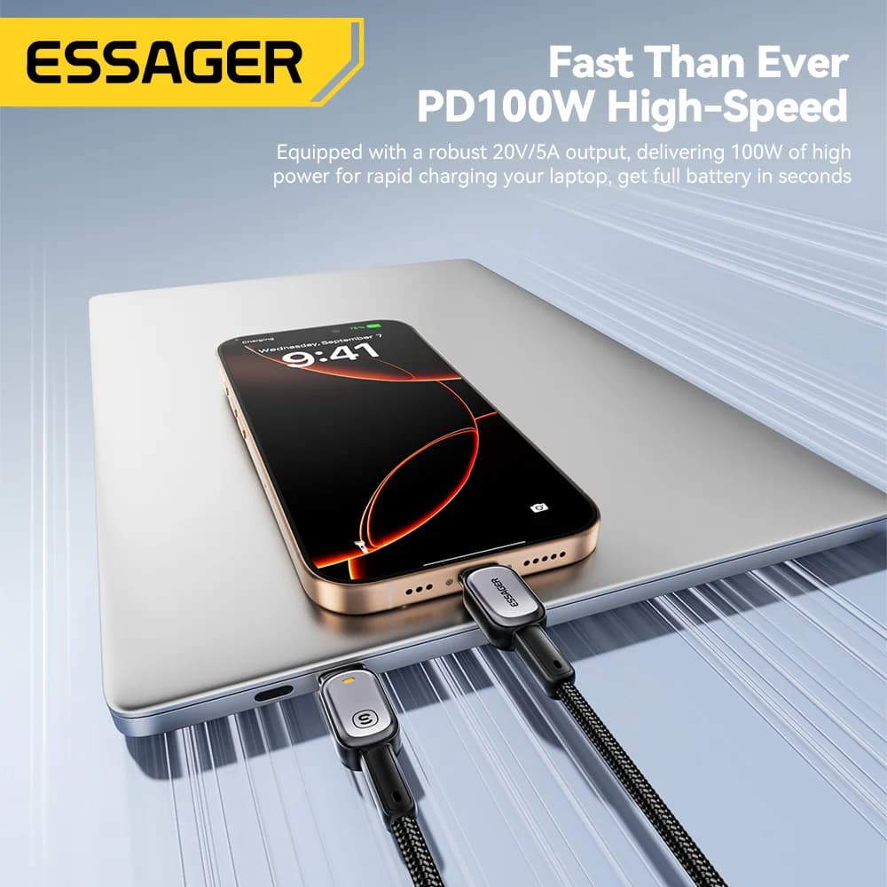 Kabel LED 100W USB-C ke USB-C, Pengecasan Pantas PD 5A