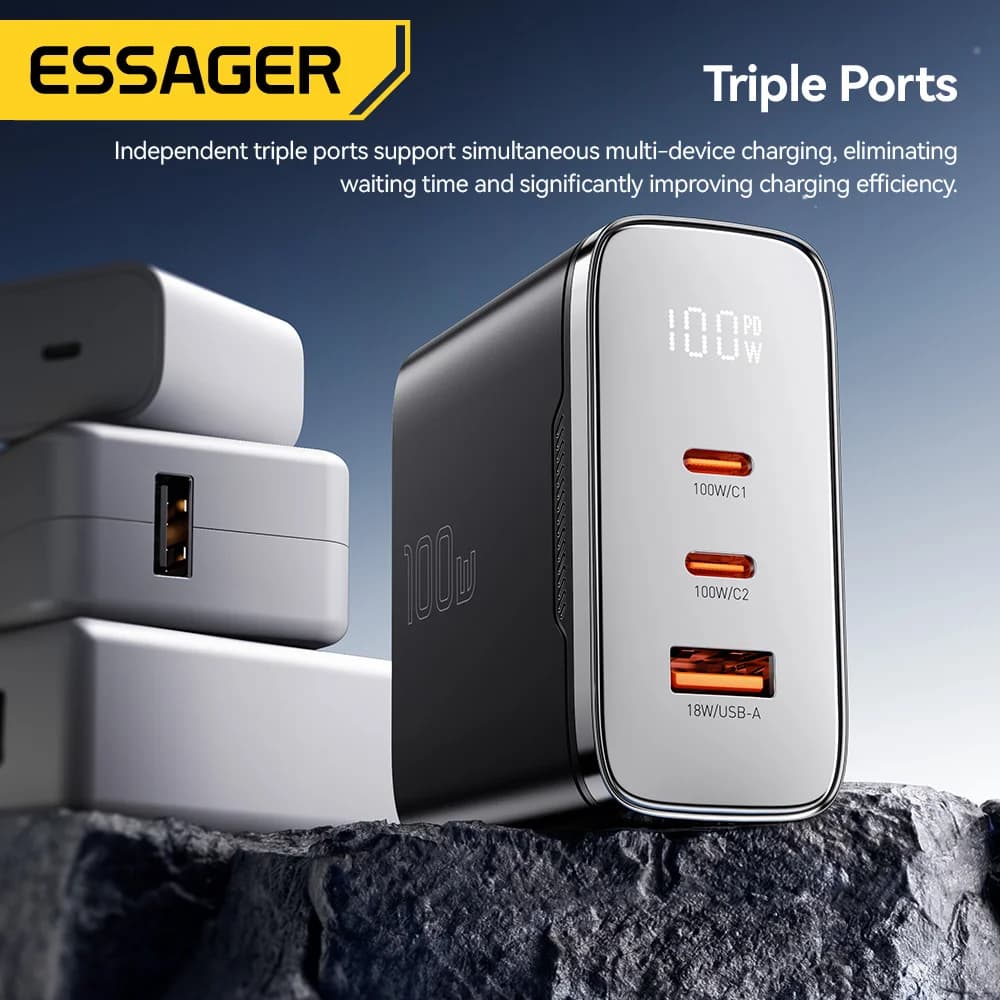 Pengecas USB-C GaN 100W dengan Paparan Digital