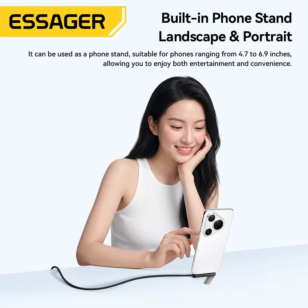 Kabel USB-C 7A Siku 2-dalam-1 dengan Pemegang Telefon