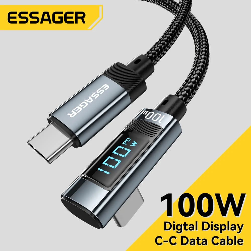 Kabel USB Type-C ke USB-C 100W dengan Paparan LED 90°