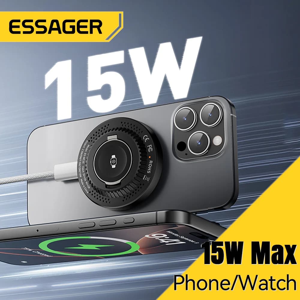 Pengecas Tanpa Wayar Magnetik 2-dalam-1 15W dengan Pemegang