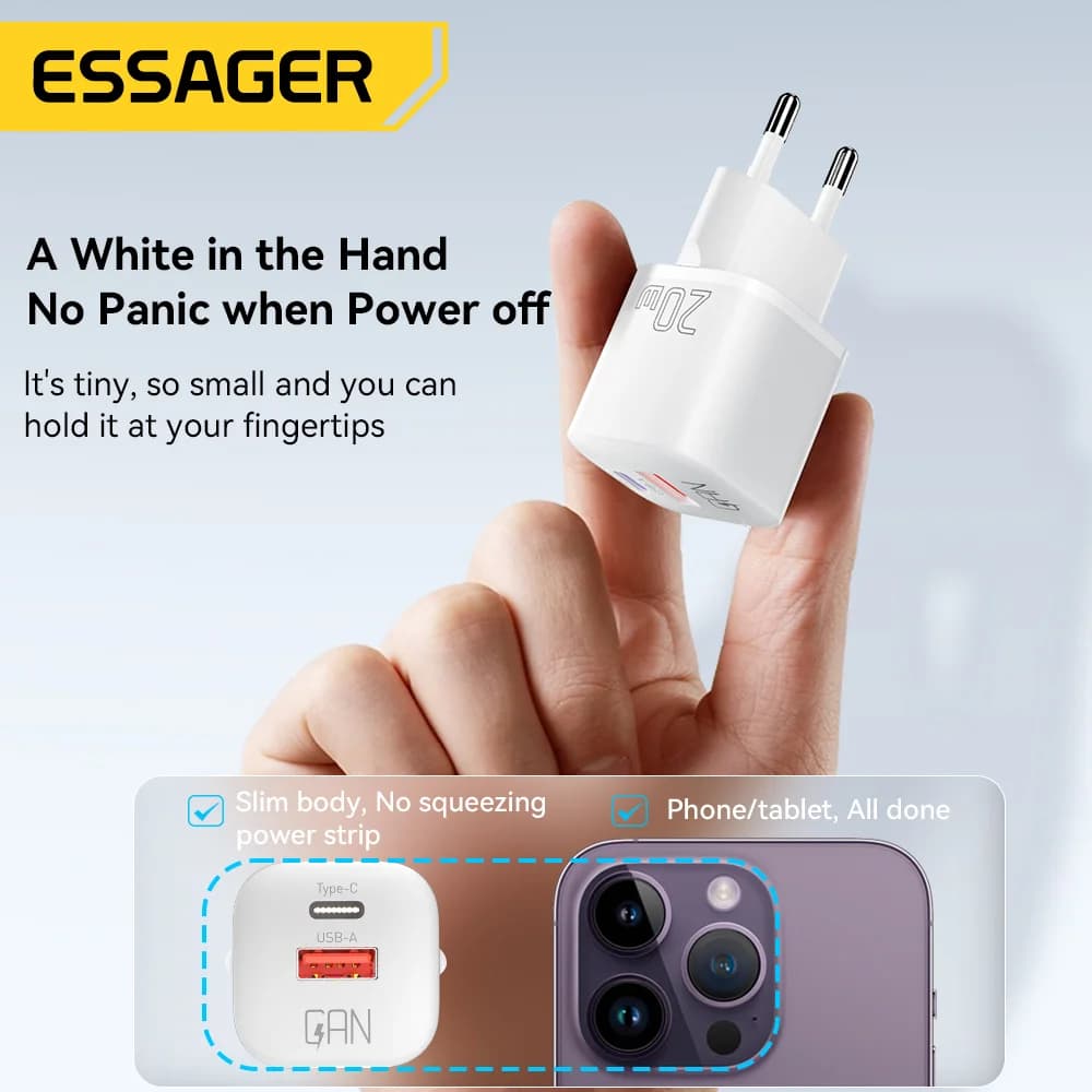 Pengecas Dinding Pantas GaN USB-C PD 20W