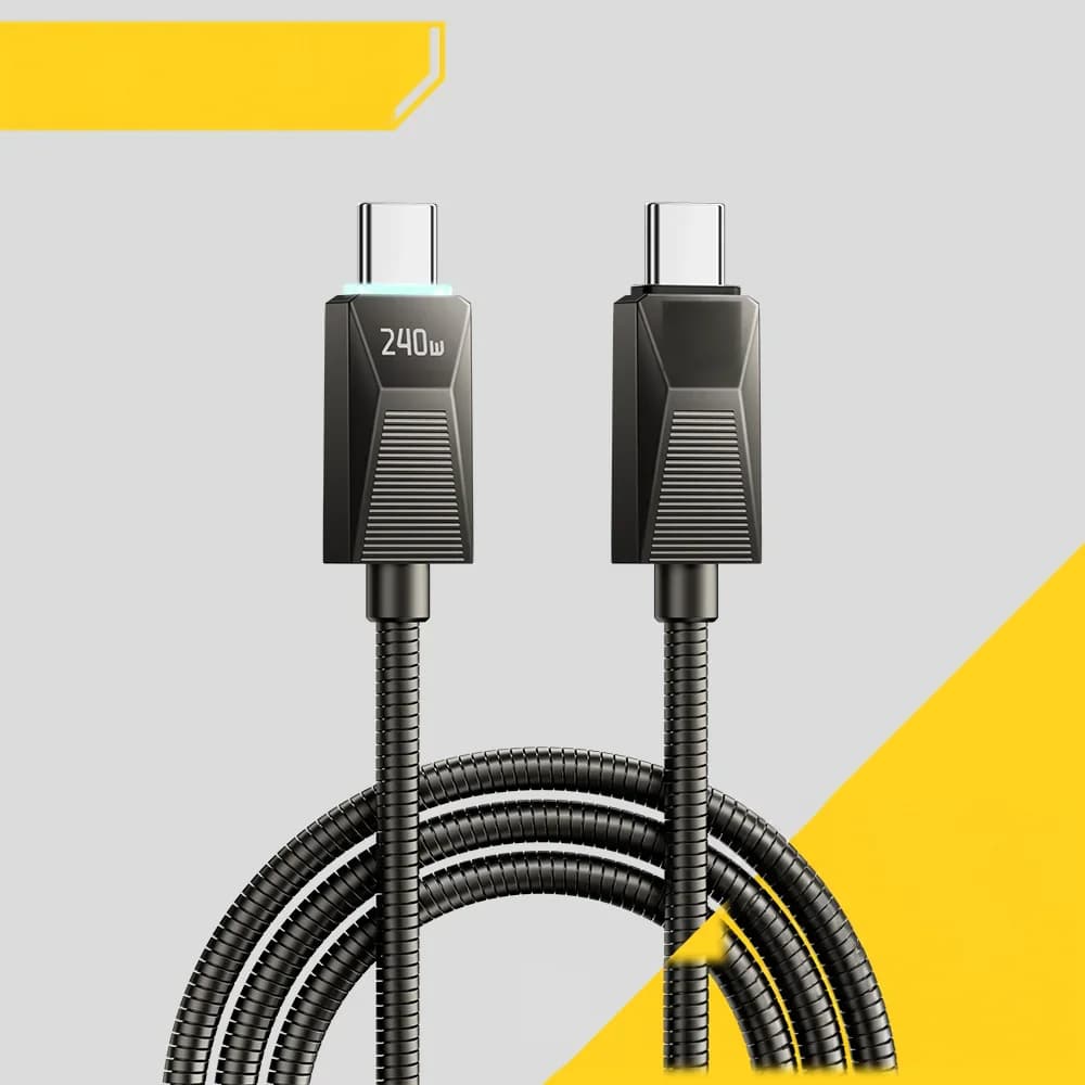 Kabel Pengecasan Pantas USB-C Keluli Tahan Karat 240W