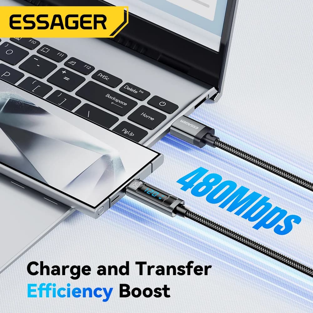 Kabel Pengecas Pantas USB-C 120W dengan Paparan LED