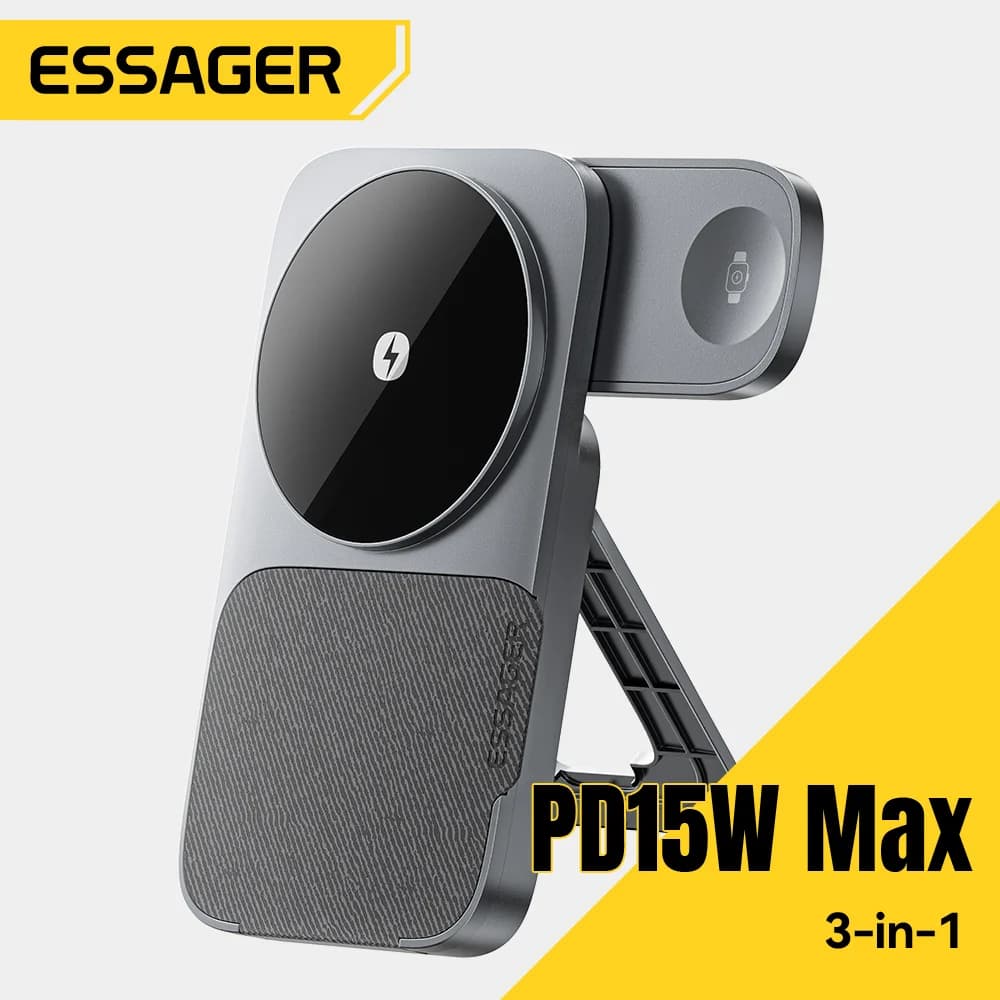 Stand Pengecas Tanpa Wayar Magnetik 15W Lipat 3-dalam-1